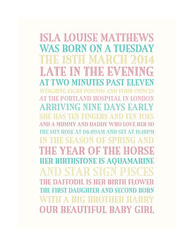 Personalised Baby Birth Story Print, 6 of 7