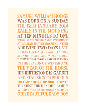 Personalised Baby Birth Story Print, 7 of 7
