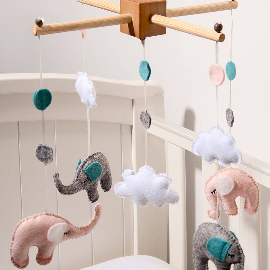elephant and cloud cot mobile by fox's felts