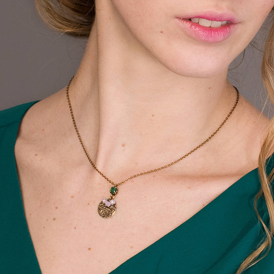 Antiqued Brass And Crystal Necklace By Aliquo