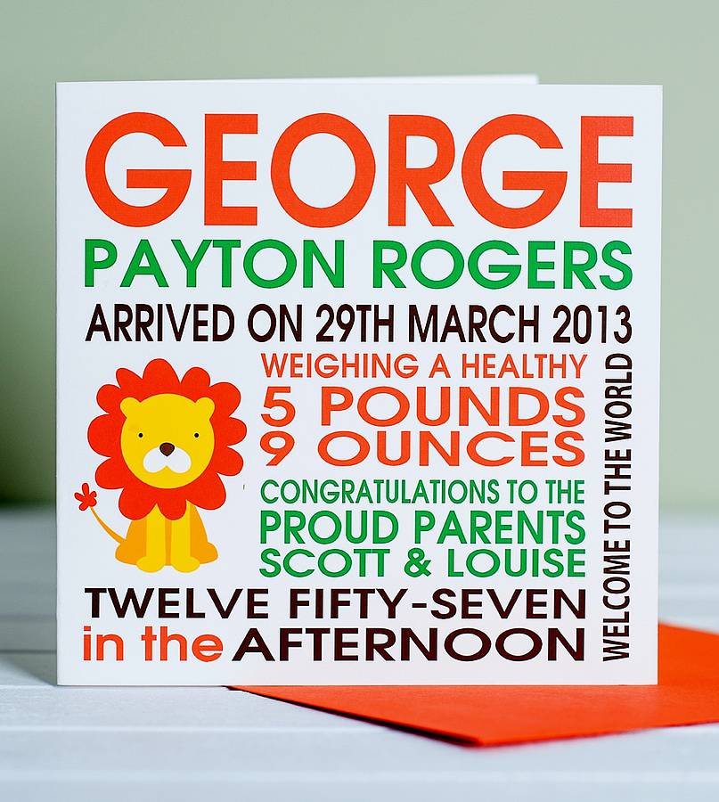 Personalised New Baby Lion Birth Card, 1 of 2