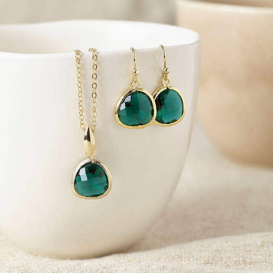 gold emerald gemstone set by misskukie | notonthehighstreet.com