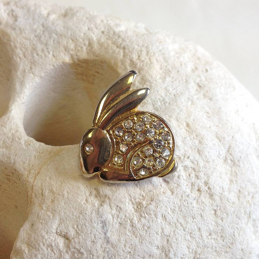 Vintage Rabbit Diamante Brooch By Iamia