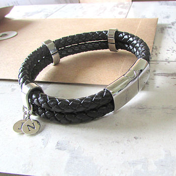 mens personalised double leather bracelet by evy designs ...