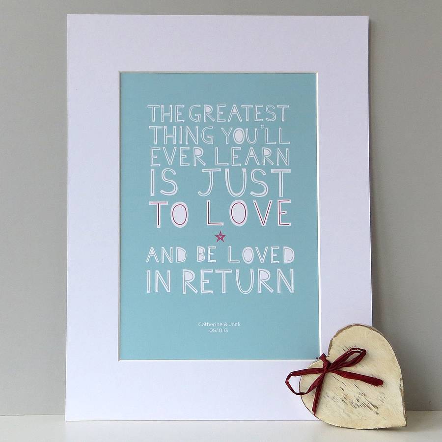 personalised 'love and be loved in return' print by wink design ...