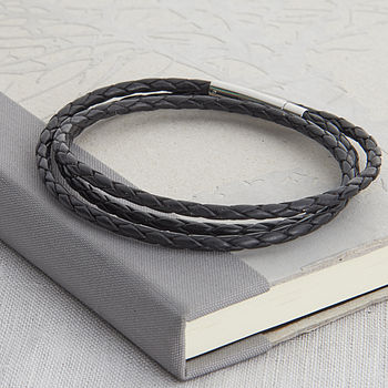 Mens Plaited Leather Wrap Bracelet, 3 of 5