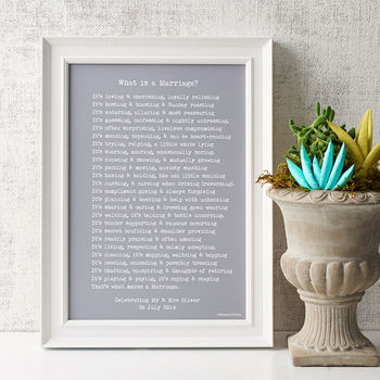Personalised Marriage Print What Is A Marriage Poem, 2 of 10