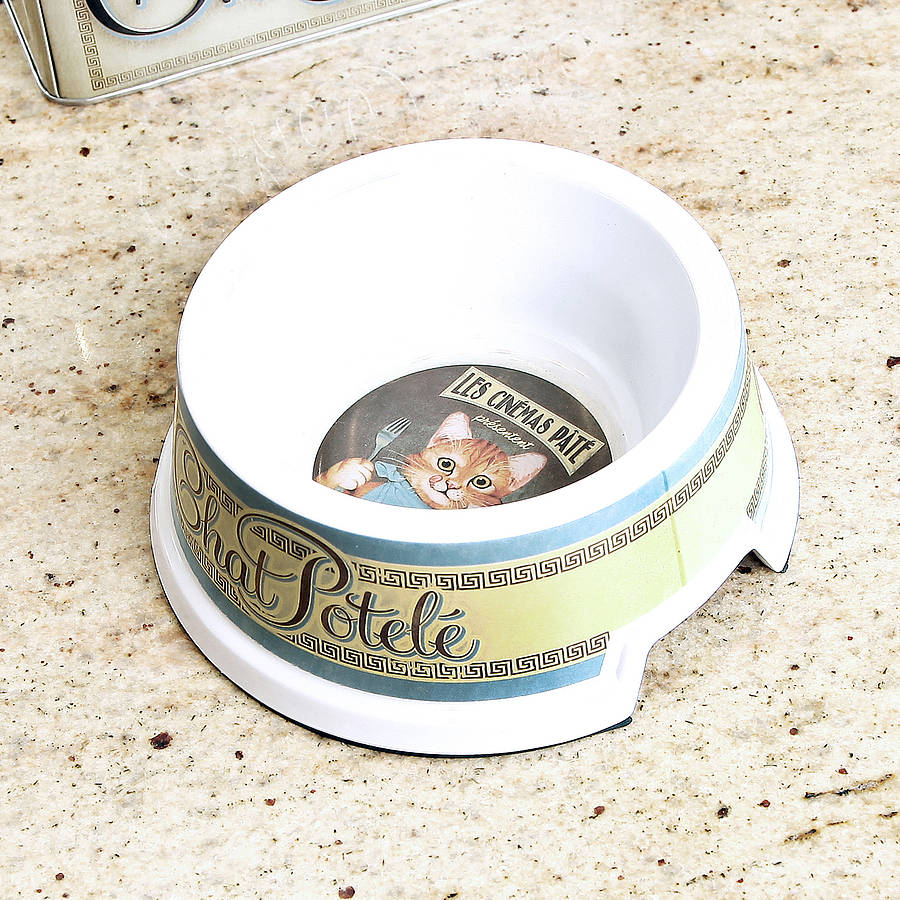 french cat treats tin and feeding bowl by dibor