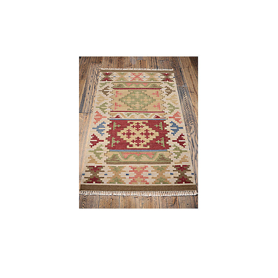 Wool And Cotton Pink/Green Kilim Rug By Hunter Jones Vintage