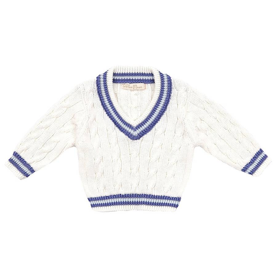 Baby Boys Cream Cricket Jumper By Toffee Moon
