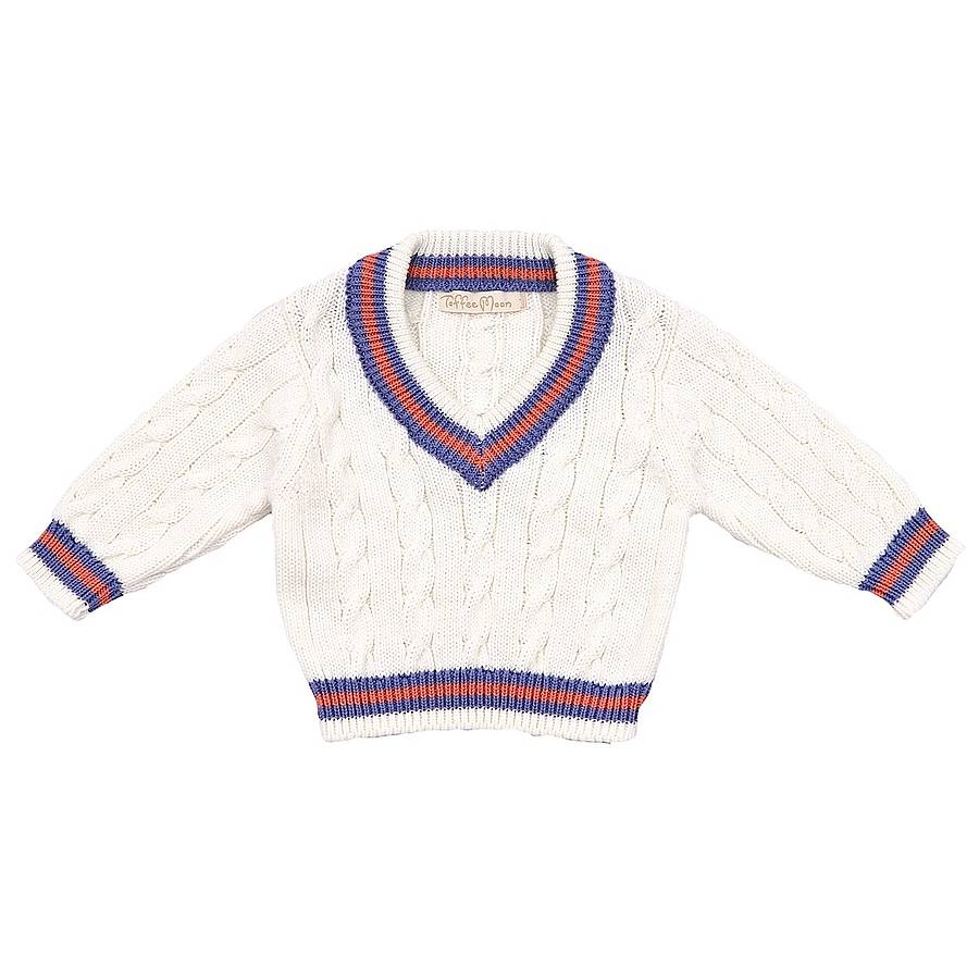 Baby Boys Cream And Rust Cricket Jumper By Toffee Moon