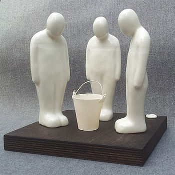 Porcelain Men With Bucket Sculpture, 2 of 3