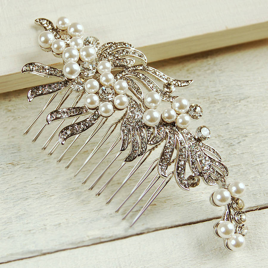 Ribbon Pearl Wedding Hair Comb By Highland Angel