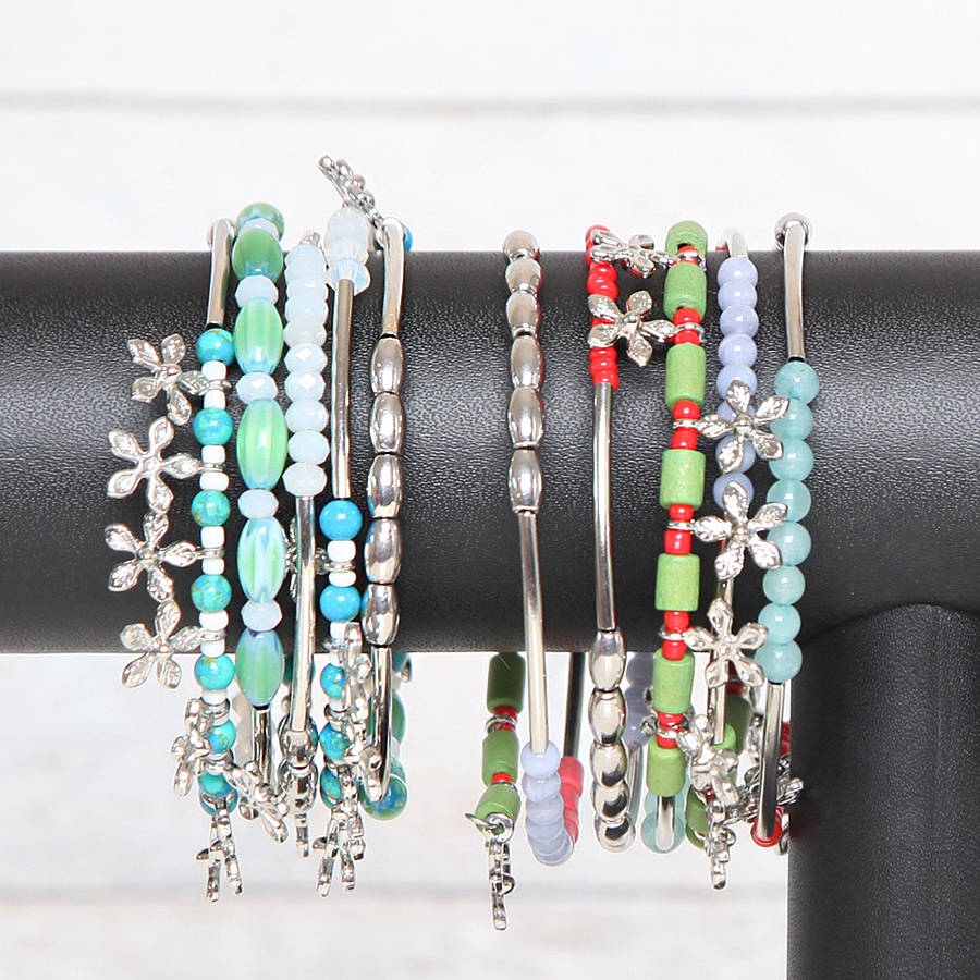 Floral Wrap Around Bracelet Blue Or Green By Red Berry Apple
