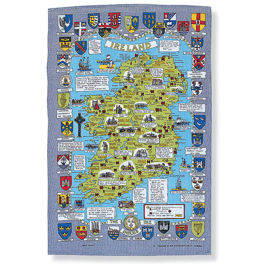 Historical Map Of Ireland Linen Tea Towel By Ulster Weavers ...