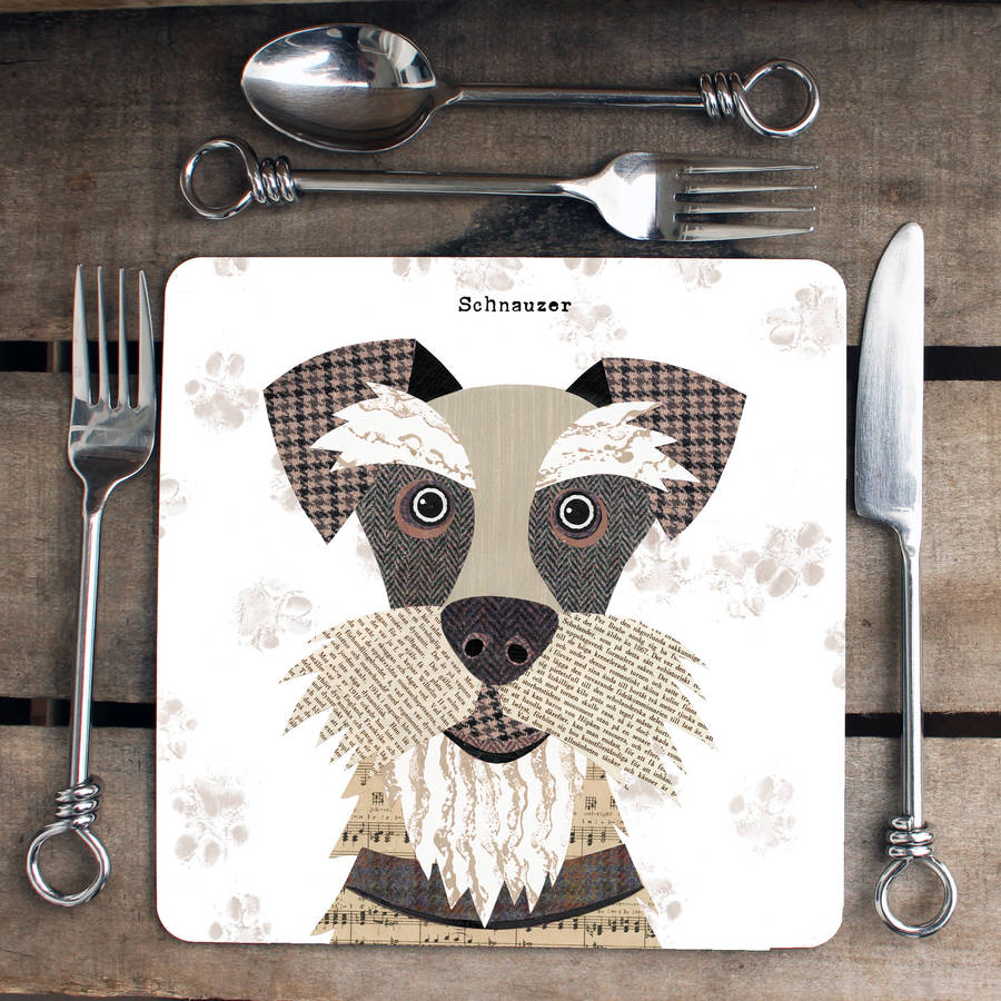 schnauzer personalised dog placemat/coaster by simon hart