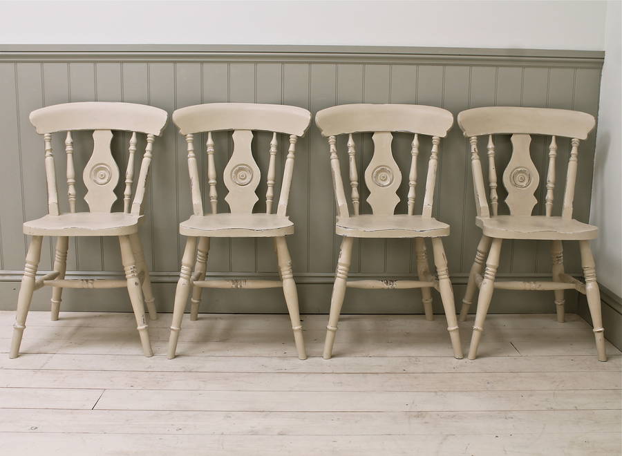 Set Of Four Solid Oak Farmhouse Chairs, Oak Farmhouse Chairs