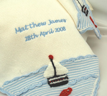 Personalised Knitted Boat Baby Blanket, 3 of 4