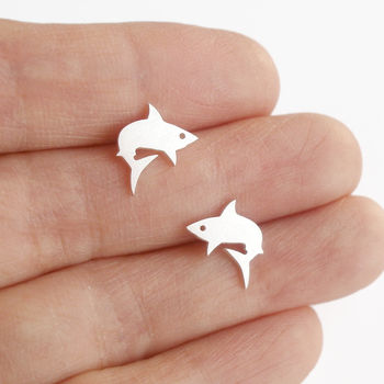 Shark Earring Studs In Sterling Silver, 6 of 7