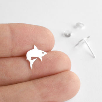 Shark Earring Studs In Sterling Silver, 3 of 7