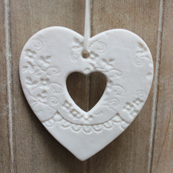 White Porcelain Cut Out Heart Decoration, 2 of 4