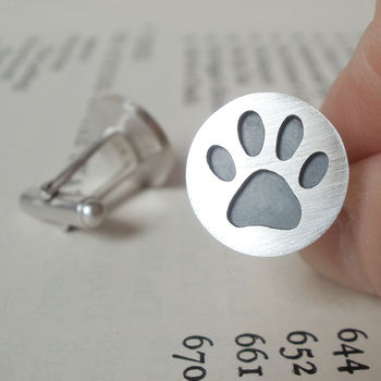 Oxidised Paw Print Cufflinks In Sterling Silver, 4 of 5