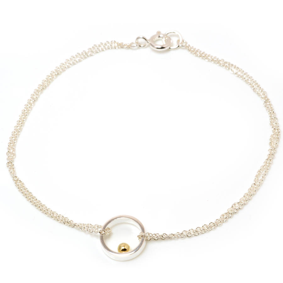 Single Circle Chain Silver Bracelet With Gold Ball, 1 of 7