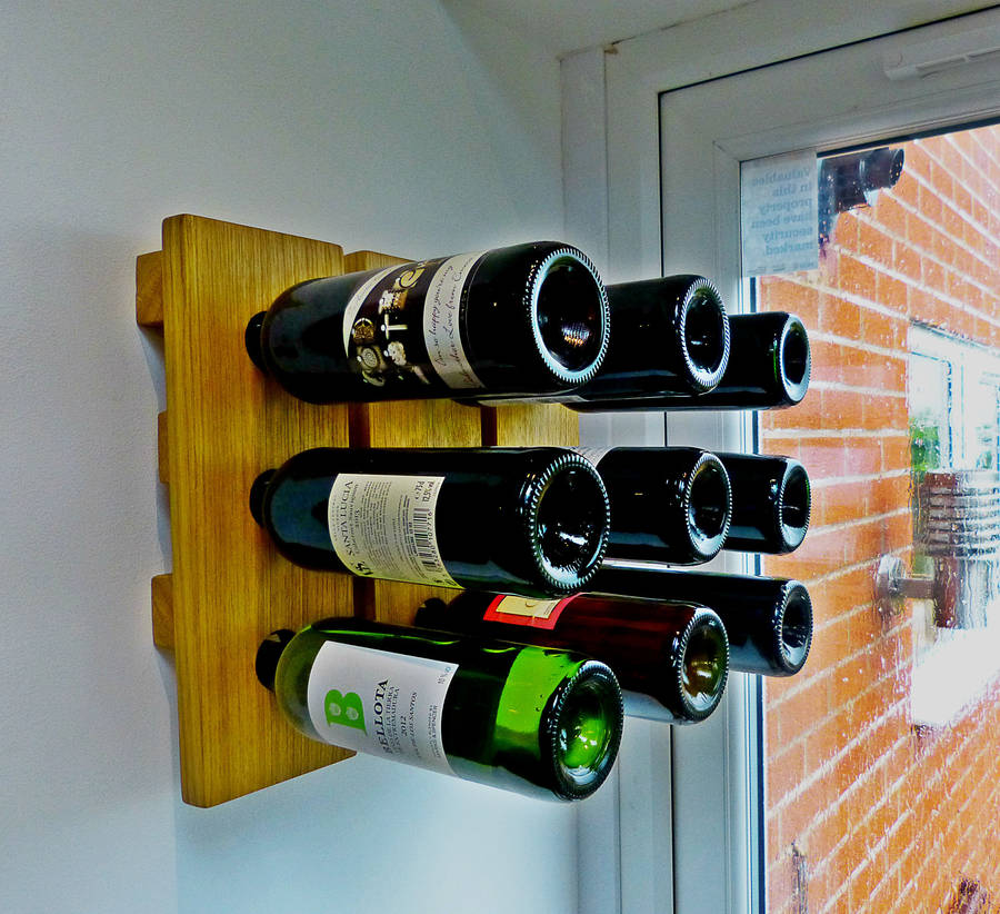 Wine Rack Wall Mounted Handmade In Solid Oak By Red Thumb Print