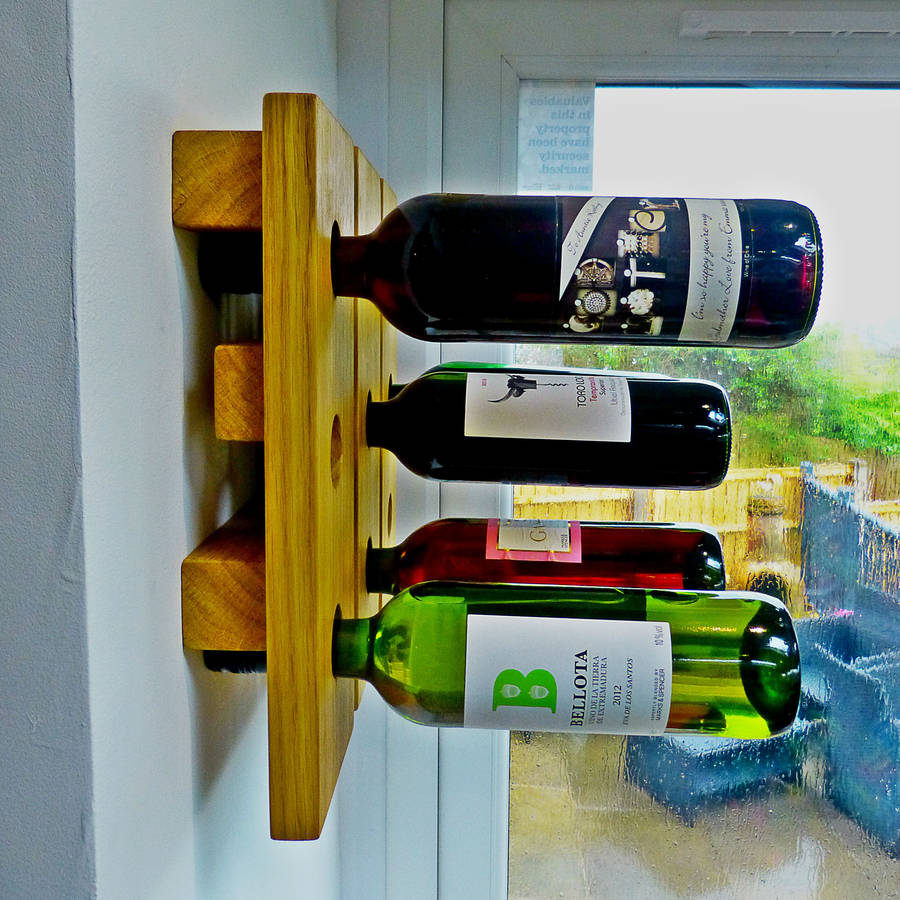 wine rack wall mounted handmade in solid oak by red thumb print