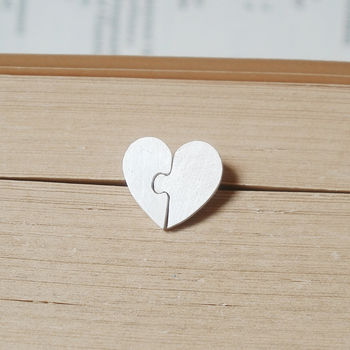 Jigsaw Puzzle Heart Earring Studs In Sterling Silver, 5 of 5