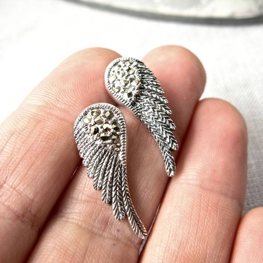 Marcasite Sterling Silver Angel Wing Earrings By Gaamaa Marcasite Sterling Silver Angel Wing Earrings