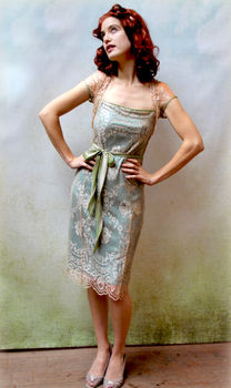Lace Occasion Dress With Forties Neckline In Platinum, 2 of 5