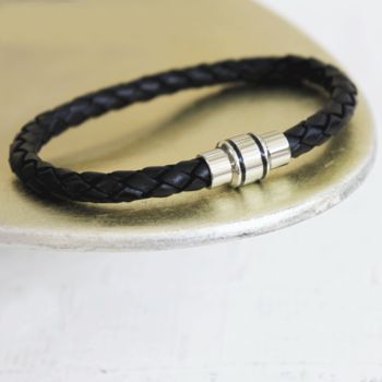 Mens Leather Bracelet With Modern Clasp, 2 of 4