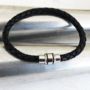 Mens Leather Bracelet With Modern Clasp, thumbnail 3 of 4