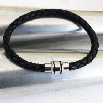 Mens Leather Bracelet With Modern Clasp, 3 of 4