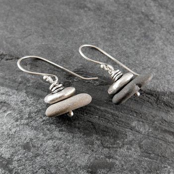 Beach Pebble And Silver Stack Earrings, Short, 2 of 2