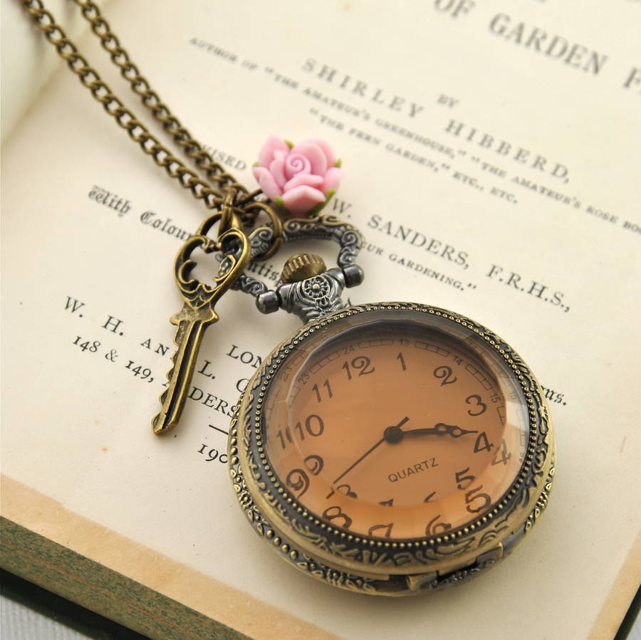 Vintage Style Pocket Watch Necklace By Penny Masquerade