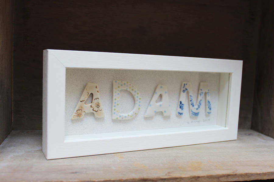 personalised framed porcelain name by amanda mercer