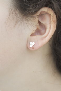 Handmade Silver Sewn Heart Stud Earrings, 5 of 9