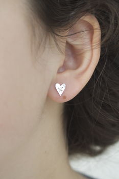 Handmade Silver Sewn Heart Stud Earrings, 6 of 9
