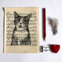 Cat Gocco Print On Vintage Sheet Music, thumbnail 3 of 7