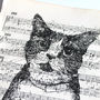Cat Gocco Print On Vintage Sheet Music, thumbnail 4 of 7