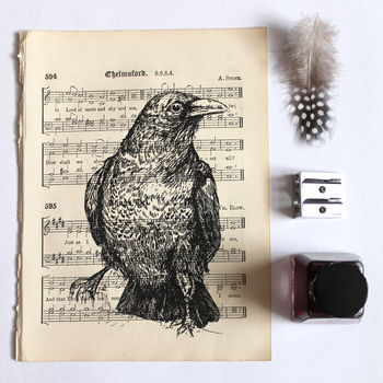 Raven Gocco Print On Vintage Sheet Music, 3 of 7