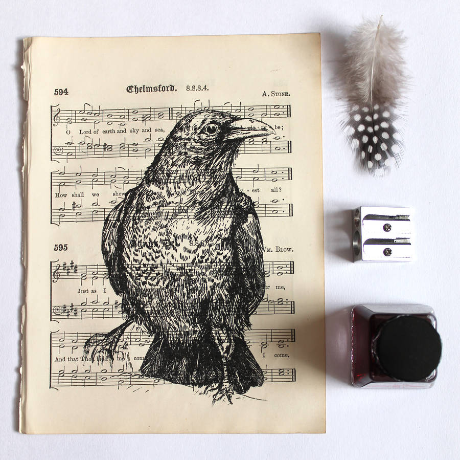 Raven Gocco Print On Vintage Sheet Music, 1 of 7