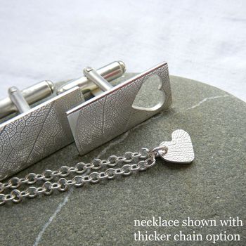 Personalised Silver Heart Cufflinks And Necklace, 11 of 12