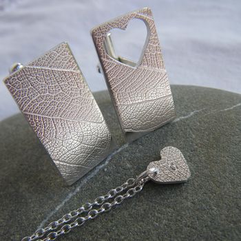 Personalised Silver Heart Cufflinks And Necklace, 2 of 12