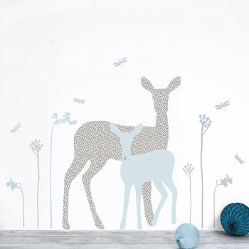 Deer And Fawn Nursery Wall Sticker In Blue And Grey, 2 of 2