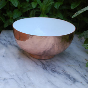 Decorative Copper Bowl With White Enamel Interior, 5 of 6
