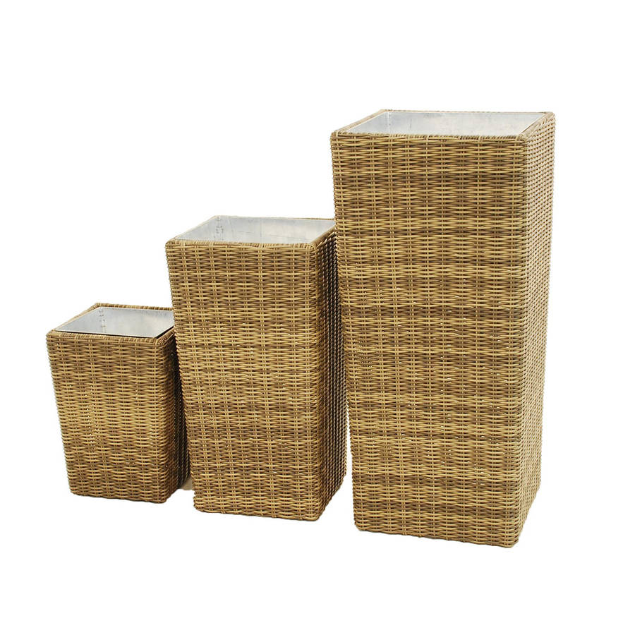Set Of Three Rattan Planters By Out There Exteriors