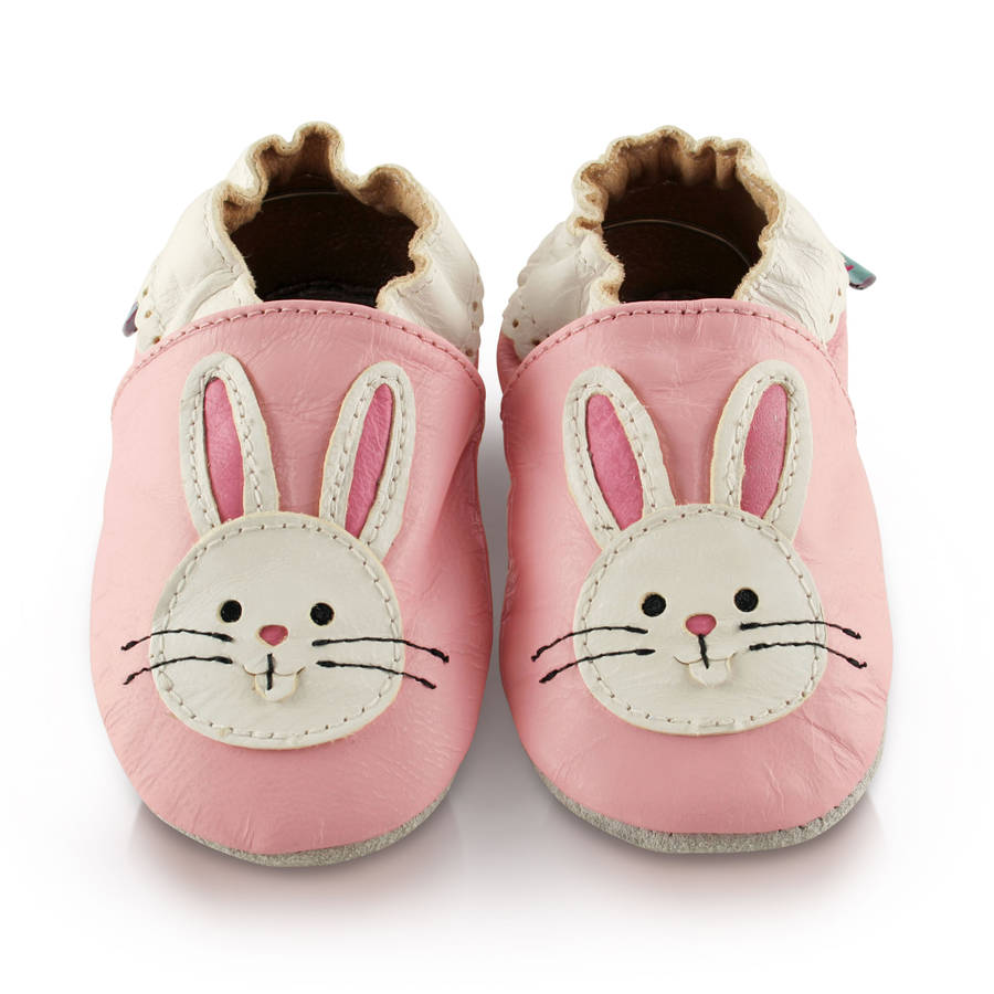 pink bunny soft leather baby shoes by snuggle feet | notonthehighstreet.com
